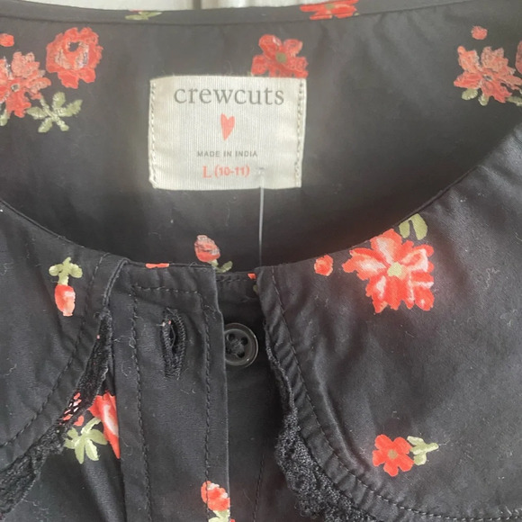 J Crew Crewcuts Girl’s Black Floral Blouse Peter Pan Collar Size 10/11 - Picture 2 of 5